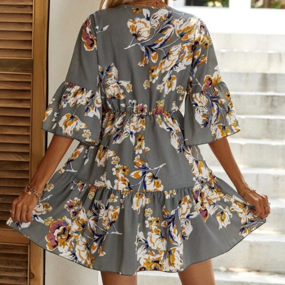 Floral print ruffle hem dress - Picture 2 of 8
